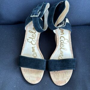 SAME EDELMAN BLACK SUEDE OPEN TOE WEDGE